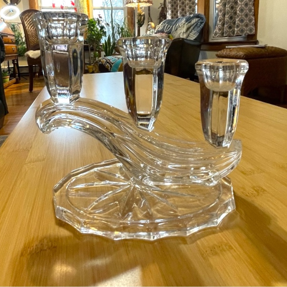Buder Bleikristall Candelabras, set of 2, graceful 3 arm wave, crystal, vintage - Picture 3 of 5